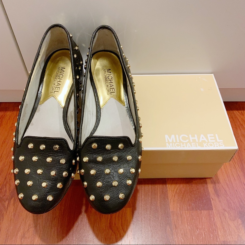 Michael Kors Ailee Gold Studded Black Loafer Flats
